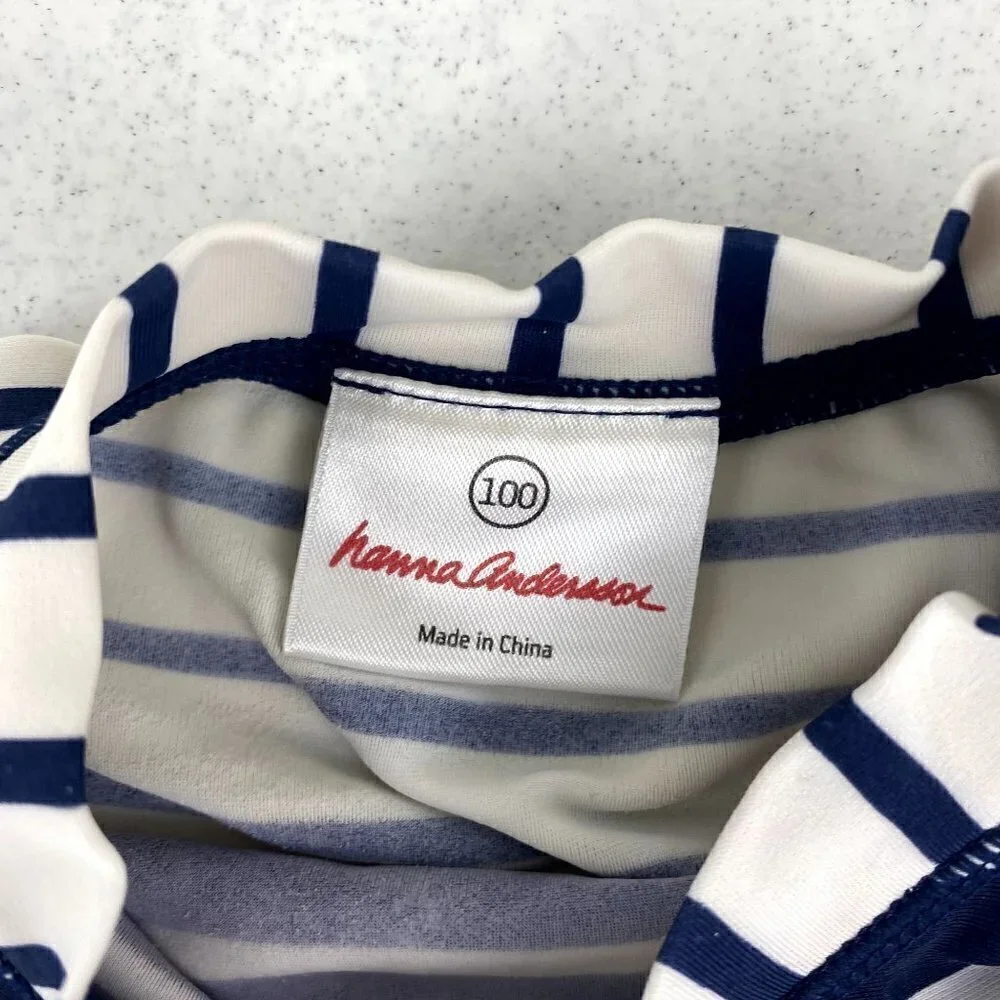 Hanna Andersson Stripe Rash Guard Navy Long Sleeve 4